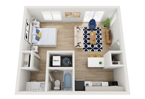 Floor plan for studio, 1 bath, 525 sqft